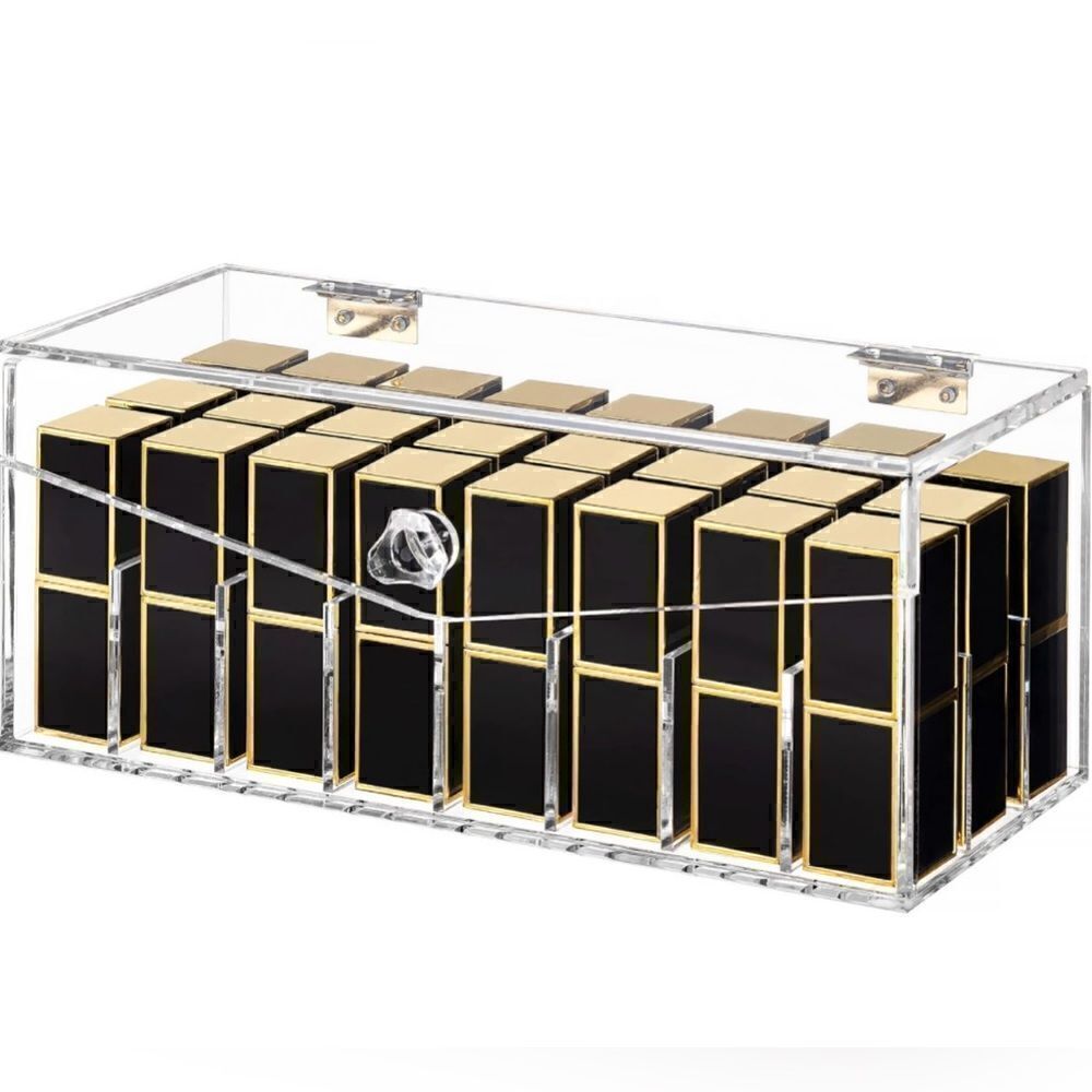 Premium Acrylic 24 Lipstick Organizer Makeup Storage, 5mm with Lid